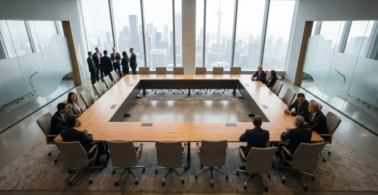 Vue strategique d'un bureau moderne montrant les dynamiques de pouvoir invisible entre collaborateurs