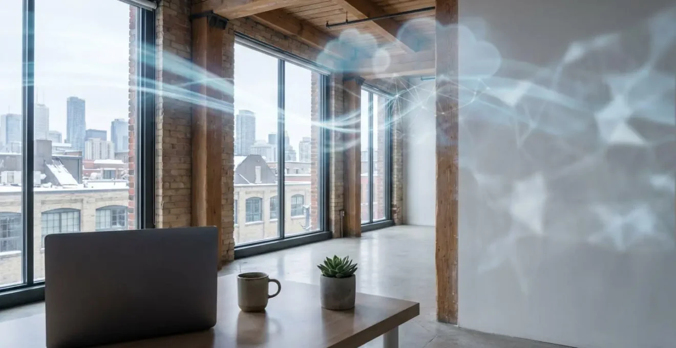 Environnement de bureau canadien moderne avec infrastructure cloud et transformation numérique