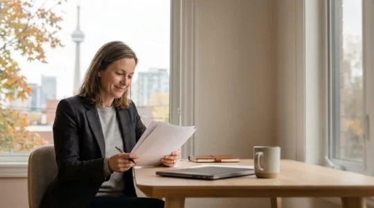 Professionnel expérimenté travaillant sur un projet de consulting dans un environnement canadien moderne
