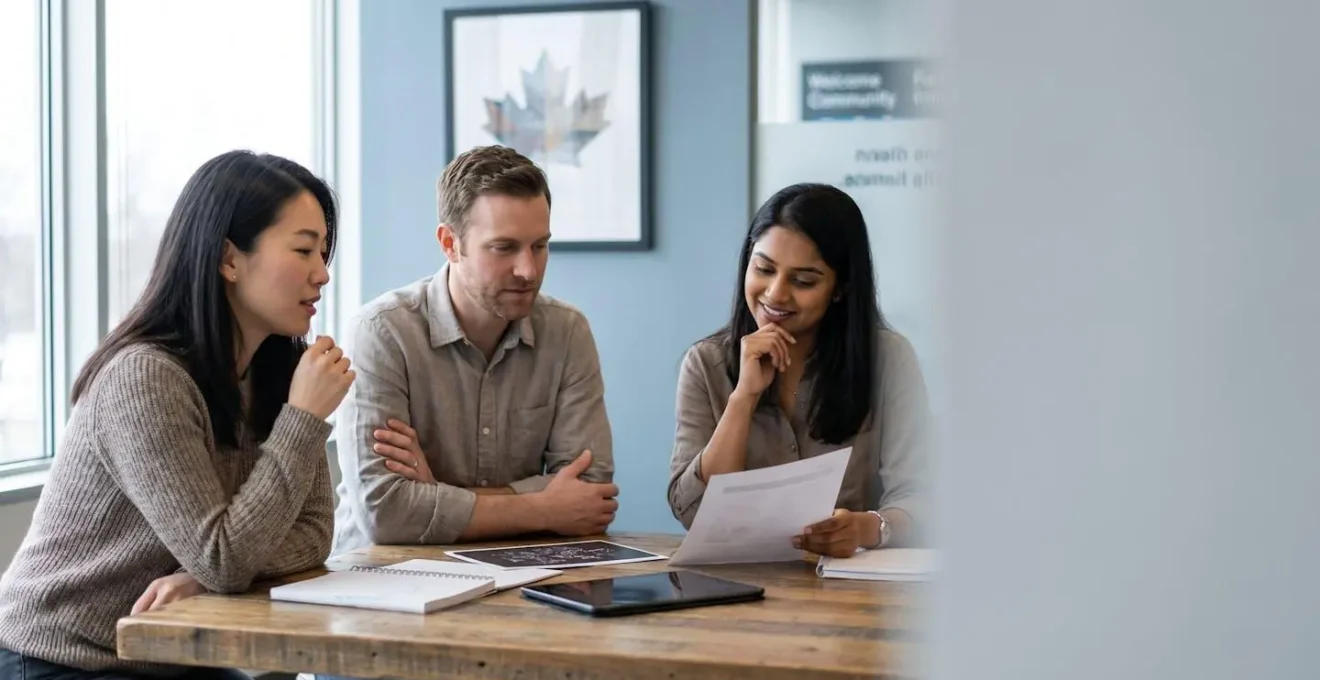 Équipe multiculturelle discutant dans un environnement de bureau moderne canadien illustrant les différences de communication
