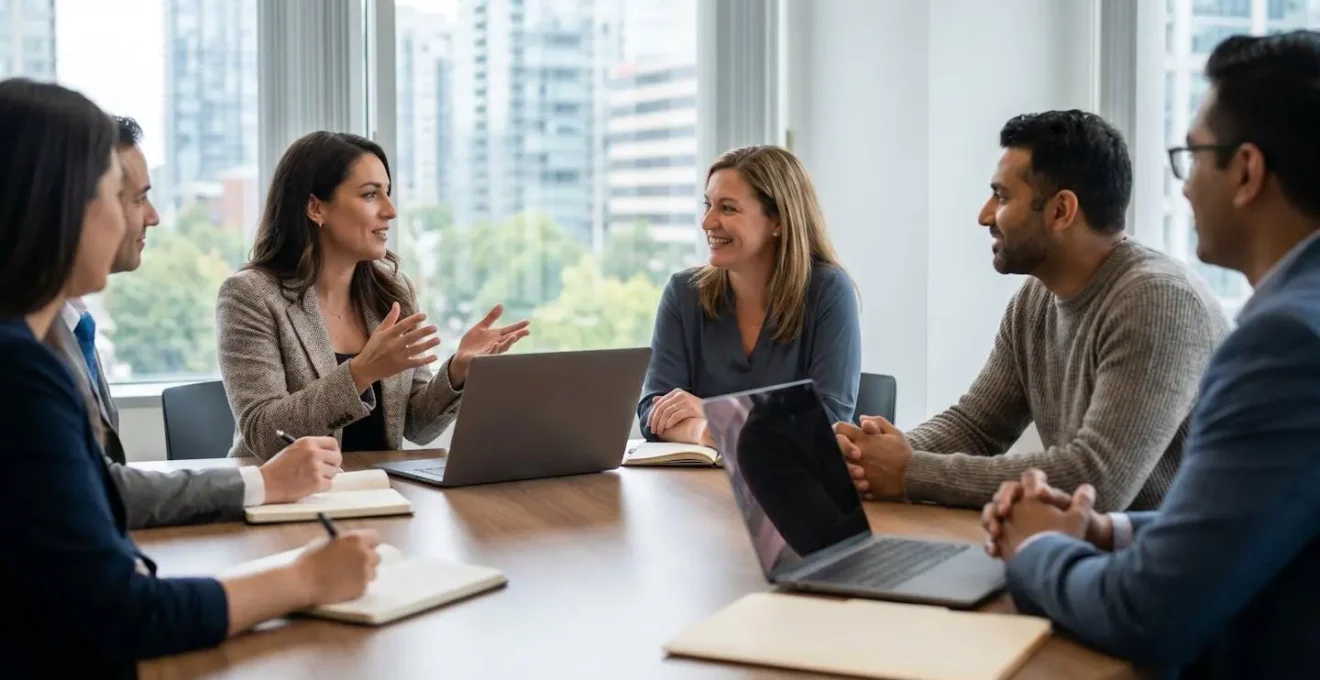 Rencontre professionnelle entre porteurs de projet social et représentants de fondation philanthropique dans un environnement canadien