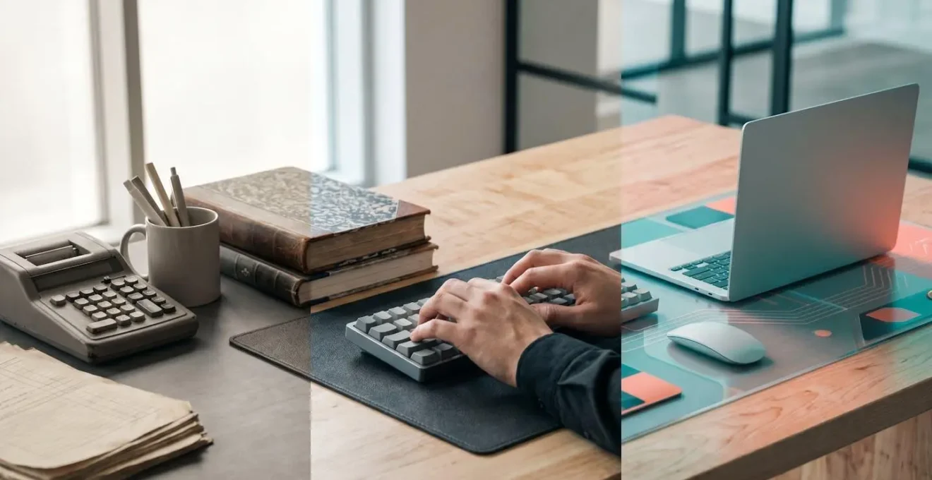 Professionnel en pleine transition de carrière, symbole de reconversion professionnelle de la comptabilité vers le développement web au Canada