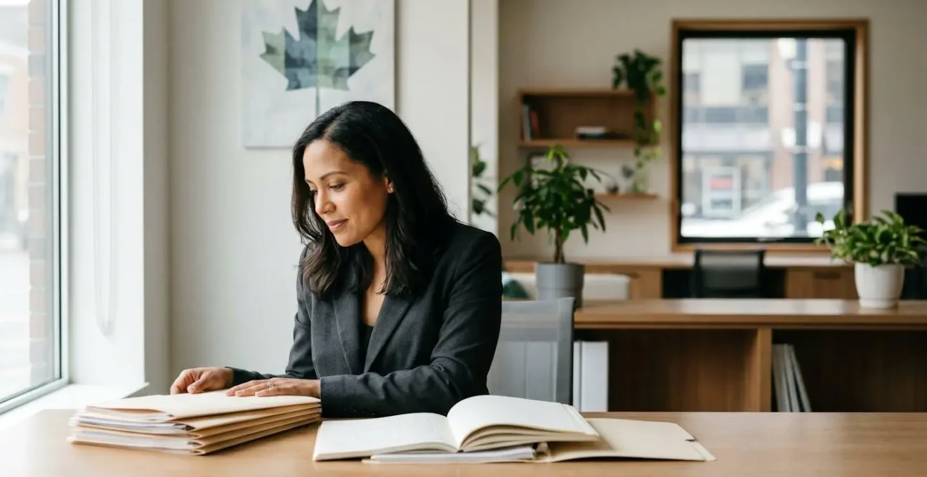 Professionnel immigrant consultant des opportunités d'emploi au Canada dans un bureau moderne