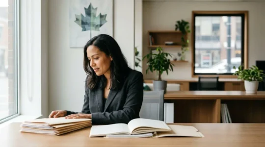 Professionnel immigrant consultant des opportunités d'emploi au Canada dans un bureau moderne